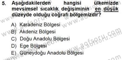 Ekoloji ve Çevre Bilgisi Dersi 2014 - 2015 Yılı (Final) Dönem Sonu Sınavı 5. Soru