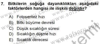 Ekoloji ve Çevre Bilgisi Dersi 2015 - 2016 Yılı (Vize) Ara Sınav Soruları 7. Soru