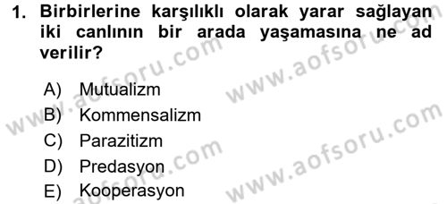 Ekoloji ve Çevre Bilgisi Dersi Ara Sınavı Deneme Sınav Soruları 1. Soru