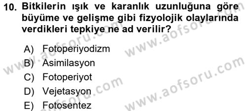 Ekoloji ve Çevre Bilgisi Dersi 2016 - 2017 Yılı (Vize) Ara Sınav Soruları 10. Soru