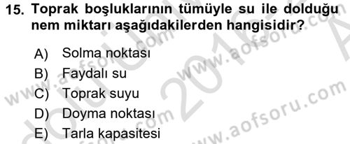 Ekoloji ve Çevre Bilgisi Dersi 2016 - 2017 Yılı (Vize) Ara Sınav Soruları 15. Soru