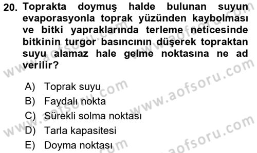Ekoloji ve Çevre Bilgisi Dersi 2016 - 2017 Yılı (Vize) Ara Sınav Soruları 20. Soru