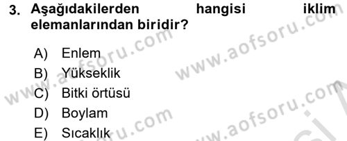 Ekoloji ve Çevre Bilgisi Dersi 2016 - 2017 Yılı (Vize) Ara Sınav Soruları 3. Soru