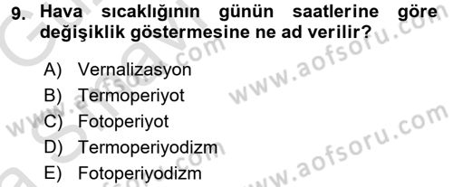 Ekoloji ve Çevre Bilgisi Dersi Ara Sınavı Deneme Sınav Soruları 9. Soru