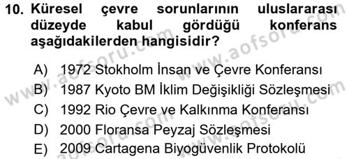 Ekoloji ve Çevre Bilgisi Dersi 2016 - 2017 Yılı (Final) Dönem Sonu Sınav Soruları 10. Soru