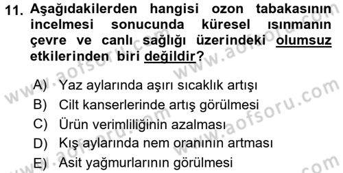 Ekoloji ve Çevre Bilgisi Dersi 2016 - 2017 Yılı (Final) Dönem Sonu Sınav Soruları 11. Soru