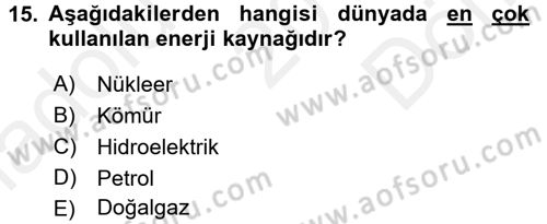 Ekoloji ve Çevre Bilgisi Dersi 2016 - 2017 Yılı (Final) Dönem Sonu Sınav Soruları 15. Soru
