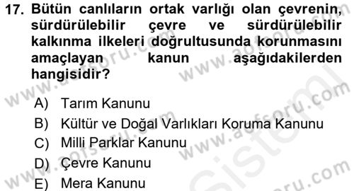 Ekoloji ve Çevre Bilgisi Dersi 2016 - 2017 Yılı (Final) Dönem Sonu Sınav Soruları 17. Soru