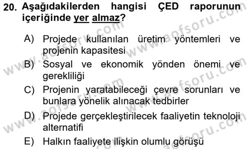 Ekoloji ve Çevre Bilgisi Dersi 2016 - 2017 Yılı (Final) Dönem Sonu Sınav Soruları 20. Soru