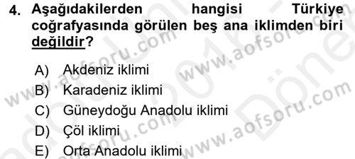 Ekoloji ve Çevre Bilgisi Dersi 2016 - 2017 Yılı (Final) Dönem Sonu Sınav Soruları 4. Soru