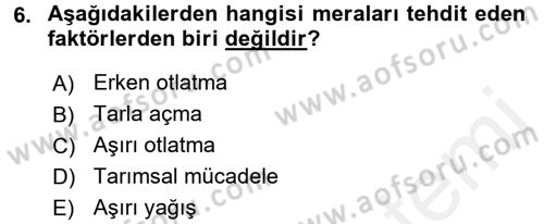 Ekoloji ve Çevre Bilgisi Dersi 2016 - 2017 Yılı (Final) Dönem Sonu Sınav Soruları 6. Soru