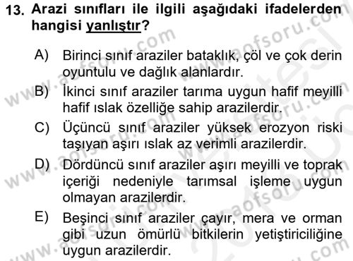 Ekoloji ve Çevre Bilgisi Dersi 2017 - 2018 Yılı 3 Ders Sınav Soruları 13. Soru