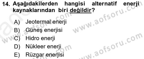 Ekoloji ve Çevre Bilgisi Dersi 2017 - 2018 Yılı 3 Ders Sınav Soruları 14. Soru