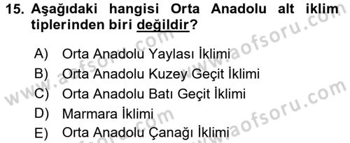 Ekoloji ve Çevre Bilgisi Dersi 2017 - 2018 Yılı 3 Ders Sınav Soruları 15. Soru