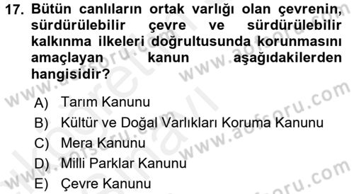 Ekoloji ve Çevre Bilgisi Dersi 2017 - 2018 Yılı 3 Ders Sınavı 17. Soru