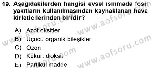 Ekoloji ve Çevre Bilgisi Dersi 2017 - 2018 Yılı 3 Ders Sınavı 19. Soru