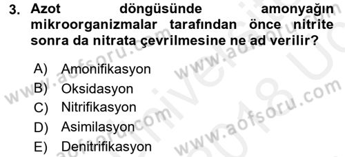 Ekoloji ve Çevre Bilgisi Dersi 2017 - 2018 Yılı 3 Ders Sınav Soruları 3. Soru