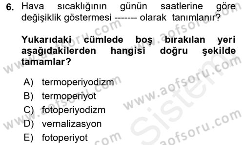 Ekoloji ve Çevre Bilgisi Dersi 2017 - 2018 Yılı 3 Ders Sınav Soruları 6. Soru