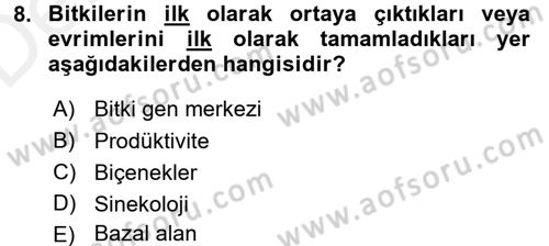 Ekoloji ve Çevre Bilgisi Dersi 2017 - 2018 Yılı 3 Ders Sınavı 8. Soru