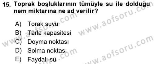 Ekoloji ve Çevre Bilgisi Dersi Ara Sınavı Deneme Sınav Soruları 15. Soru