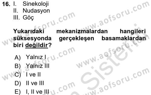 Ekoloji ve Çevre Bilgisi Dersi 2017 - 2018 Yılı (Vize) Ara Sınav Soruları 16. Soru
