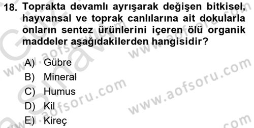 Ekoloji ve Çevre Bilgisi Dersi Ara Sınavı Deneme Sınav Soruları 18. Soru