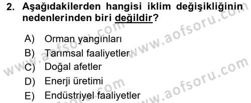 Ekoloji ve Çevre Bilgisi Dersi Ara Sınavı Deneme Sınav Soruları 2. Soru
