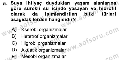 Ekoloji ve Çevre Bilgisi Dersi 2017 - 2018 Yılı (Vize) Ara Sınav Soruları 5. Soru