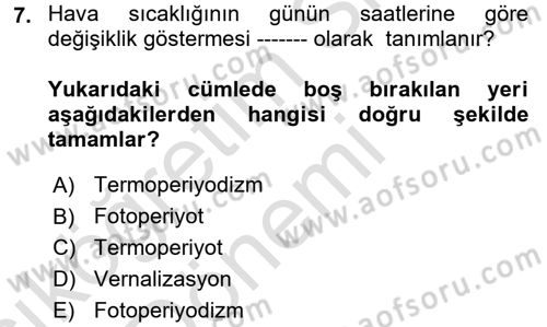 Ekoloji ve Çevre Bilgisi Dersi 2017 - 2018 Yılı (Vize) Ara Sınav Soruları 7. Soru