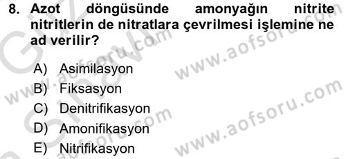 Ekoloji ve Çevre Bilgisi Dersi 2017 - 2018 Yılı (Vize) Ara Sınav Soruları 8. Soru