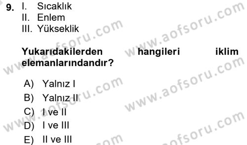Ekoloji ve Çevre Bilgisi Dersi 2017 - 2018 Yılı (Vize) Ara Sınav Soruları 9. Soru