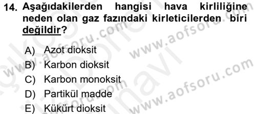 Ekoloji ve Çevre Bilgisi Dersi 2017 - 2018 Yılı (Final) Dönem Sonu Sınav Soruları 14. Soru