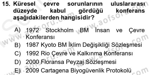 Ekoloji ve Çevre Bilgisi Dersi 2017 - 2018 Yılı (Final) Dönem Sonu Sınav Soruları 15. Soru