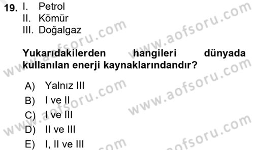 Ekoloji ve Çevre Bilgisi Dersi 2017 - 2018 Yılı (Final) Dönem Sonu Sınav Soruları 19. Soru