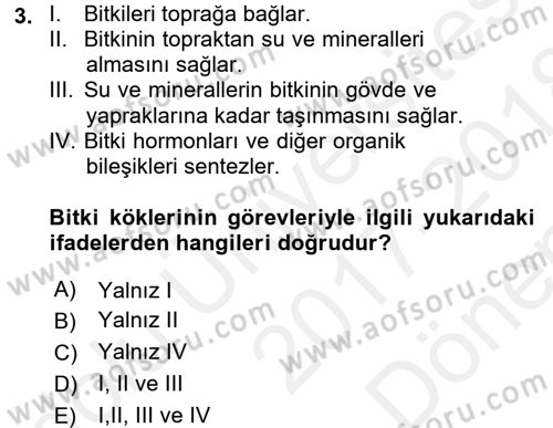 Ekoloji ve Çevre Bilgisi Dersi 2017 - 2018 Yılı (Final) Dönem Sonu Sınav Soruları 3. Soru