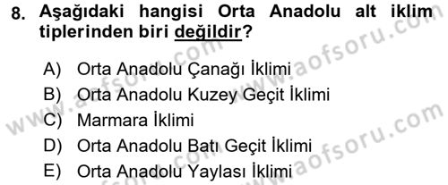 Ekoloji ve Çevre Bilgisi Dersi 2017 - 2018 Yılı (Final) Dönem Sonu Sınav Soruları 8. Soru