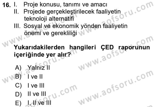 Ekoloji ve Çevre Bilgisi Dersi 2018 - 2019 Yılı 3 Ders Sınav Soruları 16. Soru