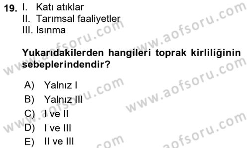 Ekoloji ve Çevre Bilgisi Dersi 2018 - 2019 Yılı 3 Ders Sınav Soruları 19. Soru