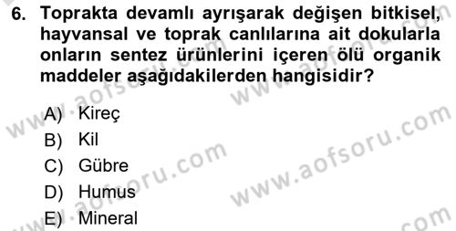 Ekoloji ve Çevre Bilgisi Dersi 2018 - 2019 Yılı 3 Ders Sınav Soruları 6. Soru