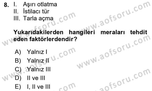 Ekoloji ve Çevre Bilgisi Dersi 2018 - 2019 Yılı 3 Ders Sınav Soruları 8. Soru