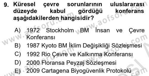 Ekoloji ve Çevre Bilgisi Dersi 2018 - 2019 Yılı 3 Ders Sınav Soruları 9. Soru