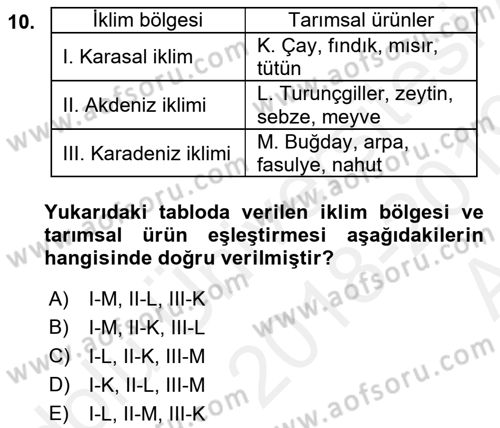 Ekoloji ve Çevre Bilgisi Dersi Ara Sınavı Deneme Sınav Soruları 10. Soru