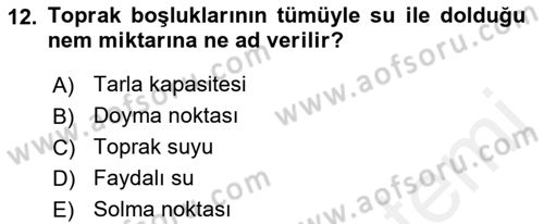 Ekoloji ve Çevre Bilgisi Dersi 2018 - 2019 Yılı (Vize) Ara Sınav Soruları 12. Soru