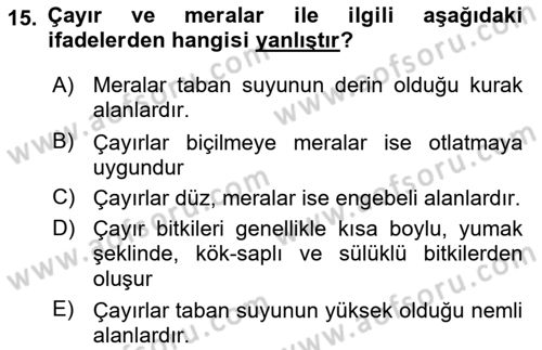 Ekoloji ve Çevre Bilgisi Dersi 2018 - 2019 Yılı (Vize) Ara Sınav Soruları 15. Soru