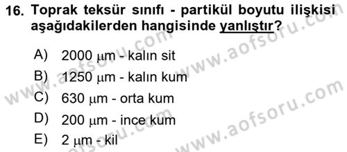 Ekoloji ve Çevre Bilgisi Dersi 2018 - 2019 Yılı (Vize) Ara Sınav Soruları 16. Soru