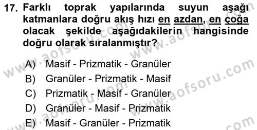 Ekoloji ve Çevre Bilgisi Dersi 2018 - 2019 Yılı (Vize) Ara Sınav Soruları 17. Soru