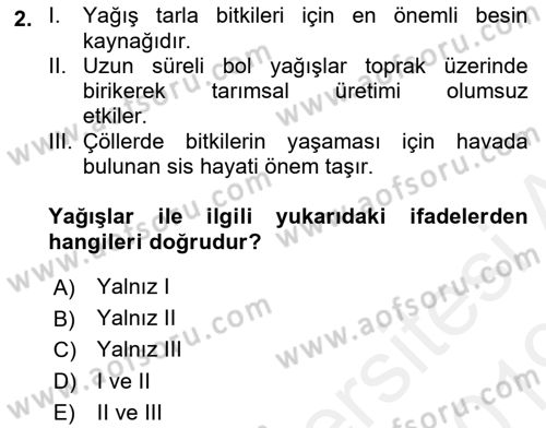 Ekoloji ve Çevre Bilgisi Dersi Ara Sınavı Deneme Sınav Soruları 2. Soru