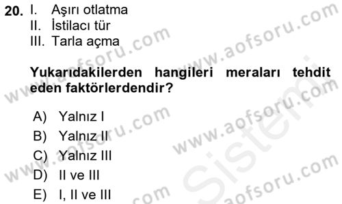 Ekoloji ve Çevre Bilgisi Dersi 2018 - 2019 Yılı (Vize) Ara Sınav Soruları 20. Soru