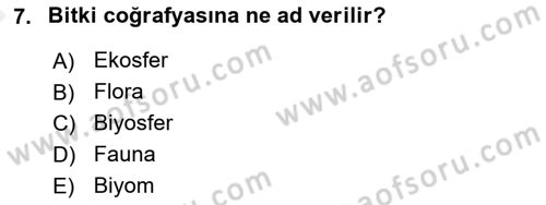 Ekoloji ve Çevre Bilgisi Dersi 2018 - 2019 Yılı (Vize) Ara Sınav Soruları 7. Soru
