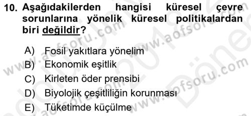 Ekoloji ve Çevre Bilgisi Dersi 2018 - 2019 Yılı (Final) Dönem Sonu Sınav Soruları 10. Soru